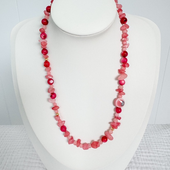 NEW Gemstone Beaded Necklace - Pink Shell Quartzite - Handcrafted Necklace - Picture 2 of 4